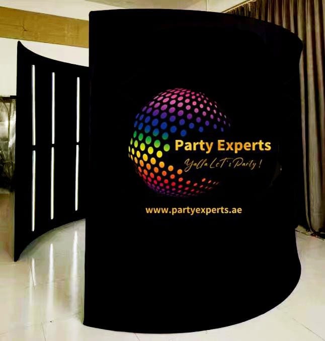 LED Backdrop design featuring vibrant colors and Party Experts branding for event rentals.