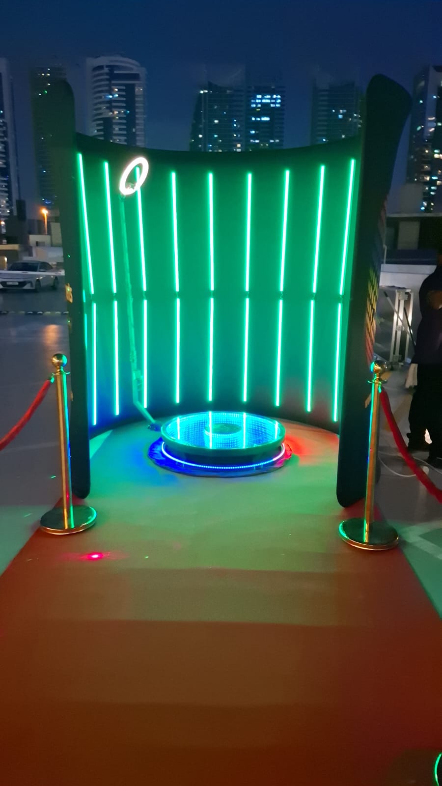 LED Backdrop with vibrant green and blue lights creating a stunning visual display for events.